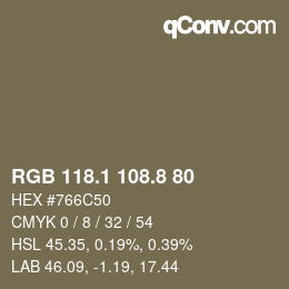 Color code: RGB 118.1 108.8 80 | qconv.com