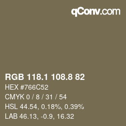 Color code: RGB 118.1 108.8 82 | qconv.com