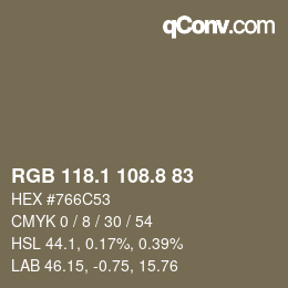 Color code: RGB 118.1 108.8 83 | qconv.com