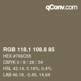 Color code: RGB 118.1 108.8 85 | qconv.com