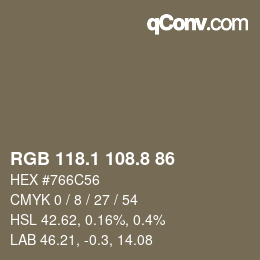 カラーコード: RGB 118.1 108.8 86 | qconv.com