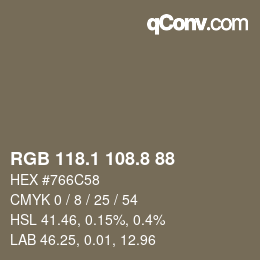 Color code: RGB 118.1 108.8 88 | qconv.com