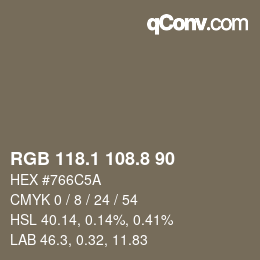 Color code: RGB 118.1 108.8 90 | qconv.com