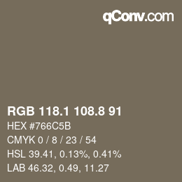 Color code: RGB 118.1 108.8 91 | qconv.com