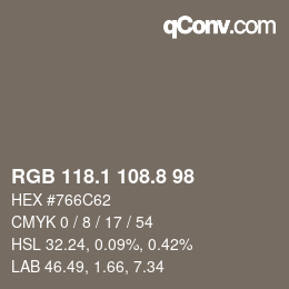 Color code: RGB 118.1 108.8 98 | qconv.com