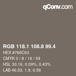 カラーコード: RGB 118.1 108.8 99.4 | qconv.com