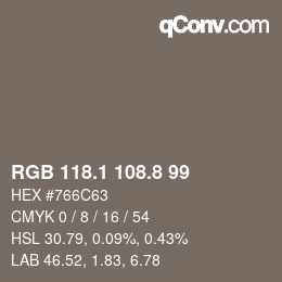 Color code: RGB 118.1 108.8 99 | qconv.com