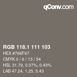 Farbcode: RGB 118.1 111 103 | qconv.com