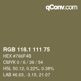 カラーコード: RGB 118.1 111 75 | qconv.com