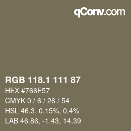 カラーコード: RGB 118.1 111 87 | qconv.com