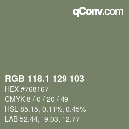 カラーコード: RGB 118.1 129 103 | qconv.com