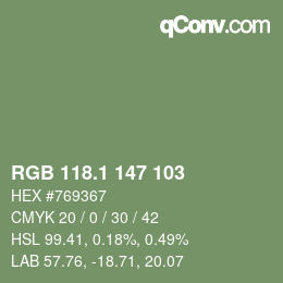カラーコード: RGB 118.1 147 103 | qconv.com