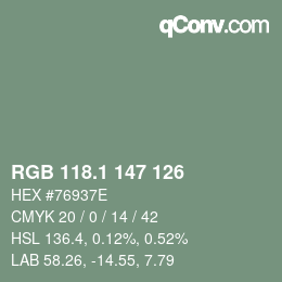 Color code: RGB 118.1 147 126 | qconv.com