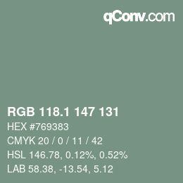 カラーコード: RGB 118.1 147 131 | qconv.com
