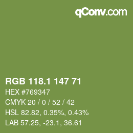 カラーコード: RGB 118.1 147 71 | qconv.com