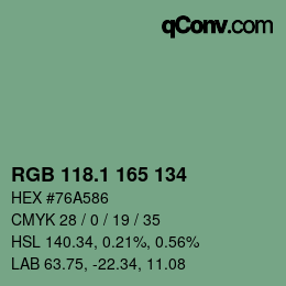 カラーコード: RGB 118.1 165 134 | qconv.com