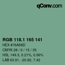 カラーコード: RGB 118.1 165 141 | qconv.com