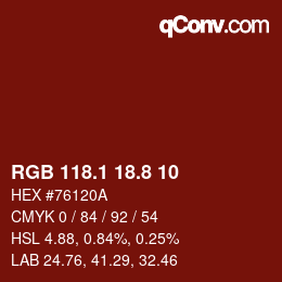 カラーコード: RGB 118.1 18.8 10 | qconv.com