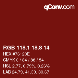 Color code: RGB 118.1 18.8 14 | qconv.com