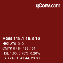 カラーコード: RGB 118.1 18.8 16 | qconv.com