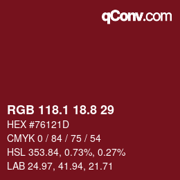Color code: RGB 118.1 18.8 29 | qconv.com