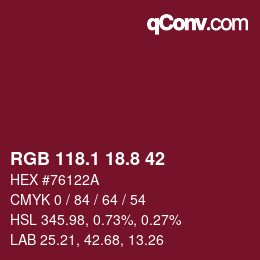 カラーコード: RGB 118.1 18.8 42 | qconv.com