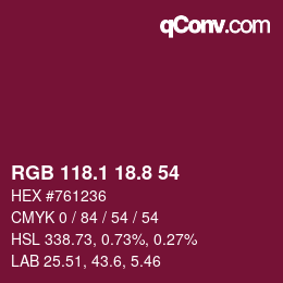カラーコード: RGB 118.1 18.8 54 | qconv.com