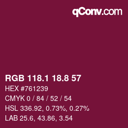 カラーコード: RGB 118.1 18.8 57 | qconv.com