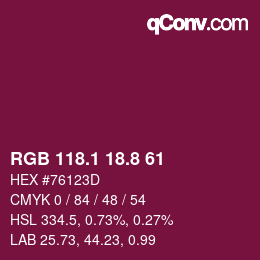 カラーコード: RGB 118.1 18.8 61 | qconv.com