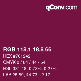 カラーコード: RGB 118.1 18.8 66 | qconv.com