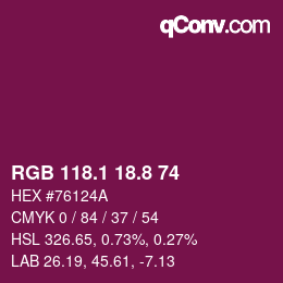 カラーコード: RGB 118.1 18.8 74 | qconv.com
