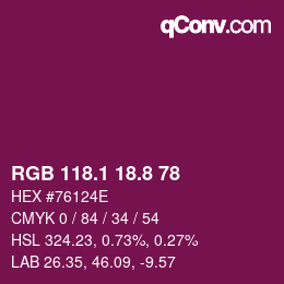 カラーコード: RGB 118.1 18.8 78 | qconv.com
