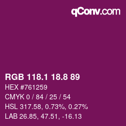カラーコード: RGB 118.1 18.8 89 | qconv.com