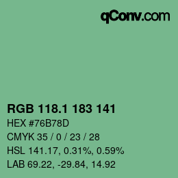 カラーコード: RGB 118.1 183 141 | qconv.com
