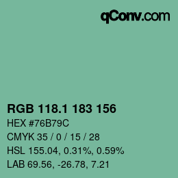 カラーコード: RGB 118.1 183 156 | qconv.com