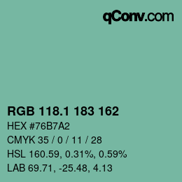 カラーコード: RGB 118.1 183 162 | qconv.com