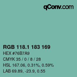 カラーコード: RGB 118.1 183 169 | qconv.com