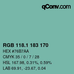 カラーコード: RGB 118.1 183 170 | qconv.com
