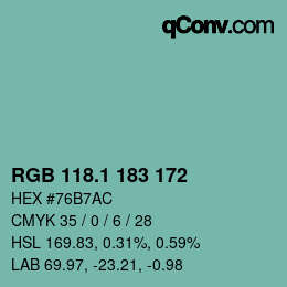 カラーコード: RGB 118.1 183 172 | qconv.com