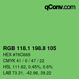 カラーコード: RGB 118.1 198.8 105 | qconv.com