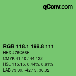 カラーコード: RGB 118.1 198.8 111 | qconv.com