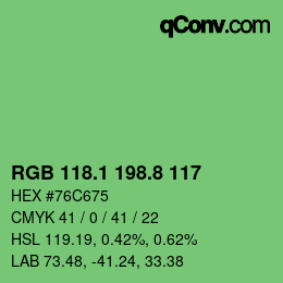 カラーコード: RGB 118.1 198.8 117 | qconv.com