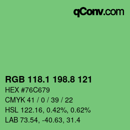 カラーコード: RGB 118.1 198.8 121 | qconv.com