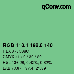 カラーコード: RGB 118.1 198.8 140 | qconv.com