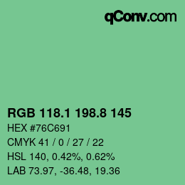 カラーコード: RGB 118.1 198.8 145 | qconv.com