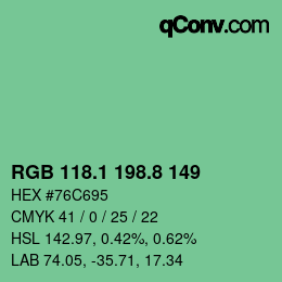 カラーコード: RGB 118.1 198.8 149 | qconv.com