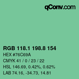カラーコード: RGB 118.1 198.8 154 | qconv.com