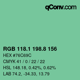 カラーコード: RGB 118.1 198.8 156 | qconv.com