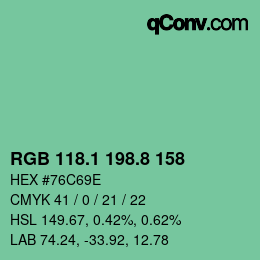 Color code: RGB 118.1 198.8 158 | qconv.com
