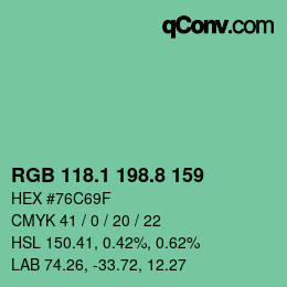 カラーコード: RGB 118.1 198.8 159 | qconv.com
